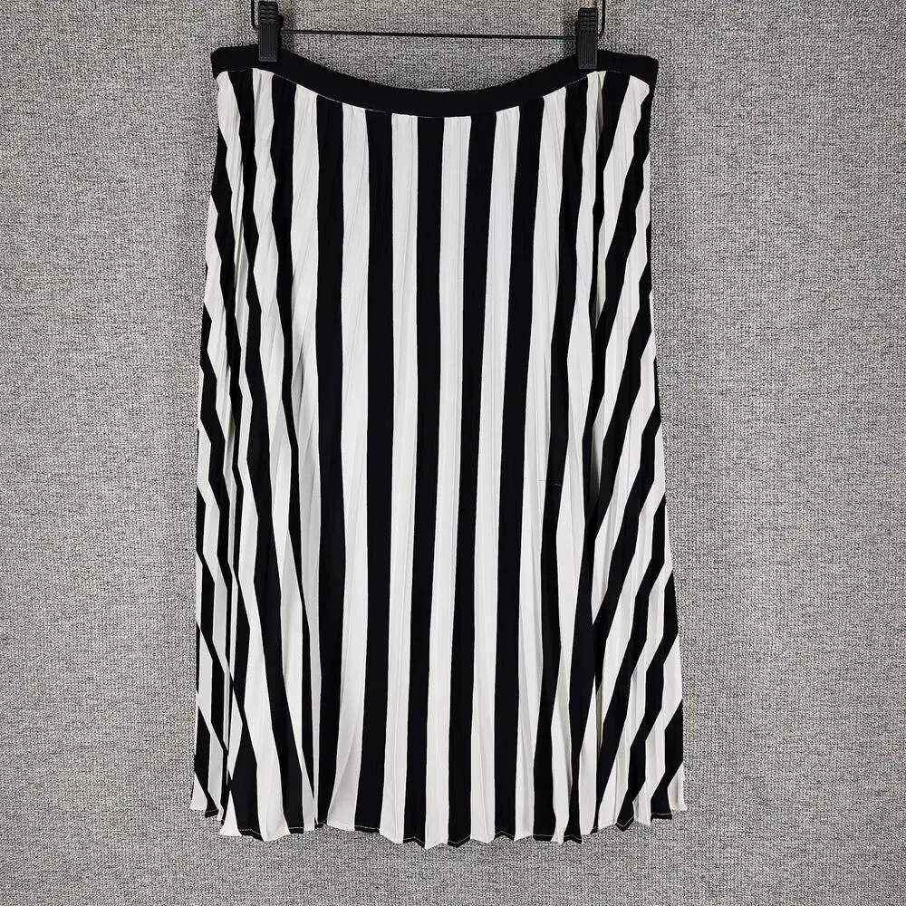 KARL LAGERFELD PARIS WOMEN'S STRIPED WHITE / BLACK PLEATED MIDI SKIRT SIZE 10